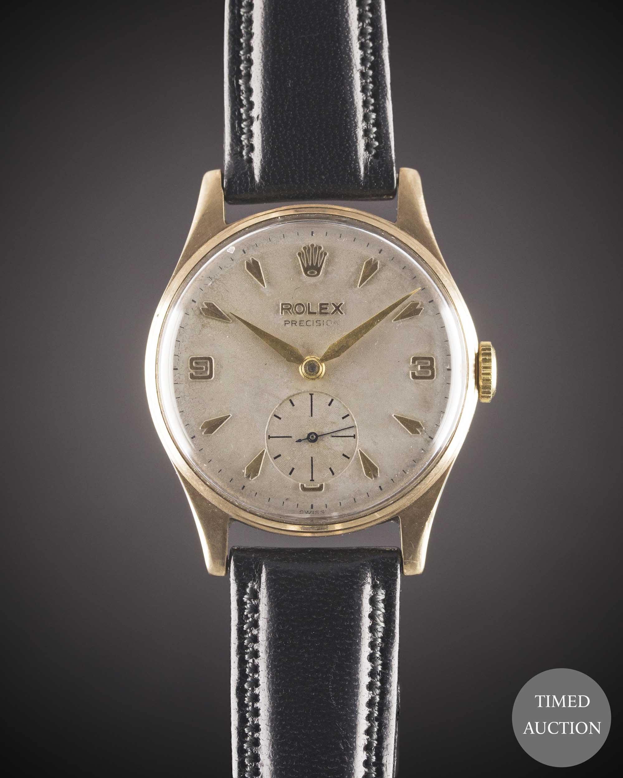 A GENTLEMAN'S 9CT SOLID GOLD ROLEX PRECISION WRIST WATCH CIRCA 1958 Movement: 17J, manual wind, cal.