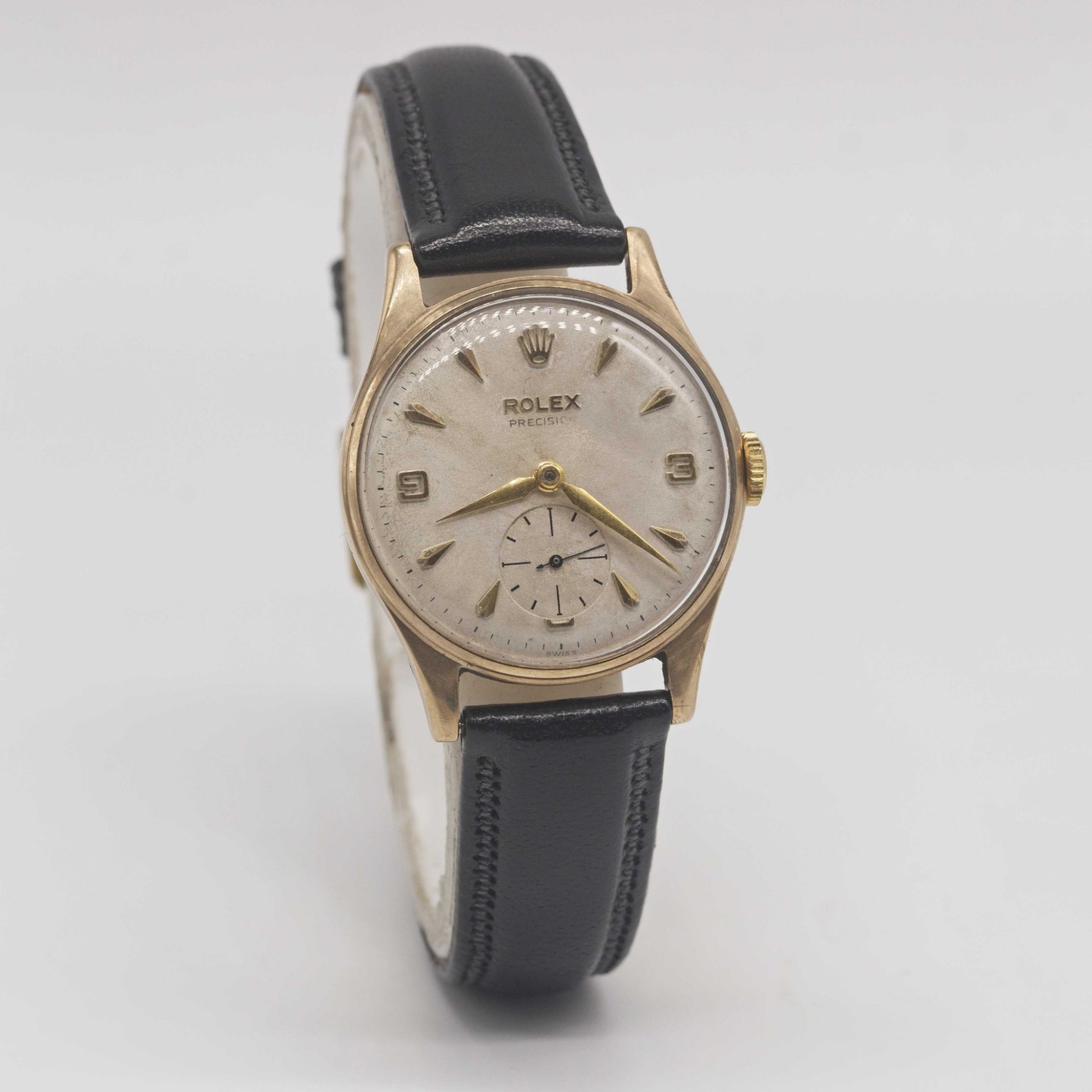 A GENTLEMAN'S 9CT SOLID GOLD ROLEX PRECISION WRIST WATCH CIRCA 1958 Movement: 17J, manual wind, cal. - Image 5 of 10