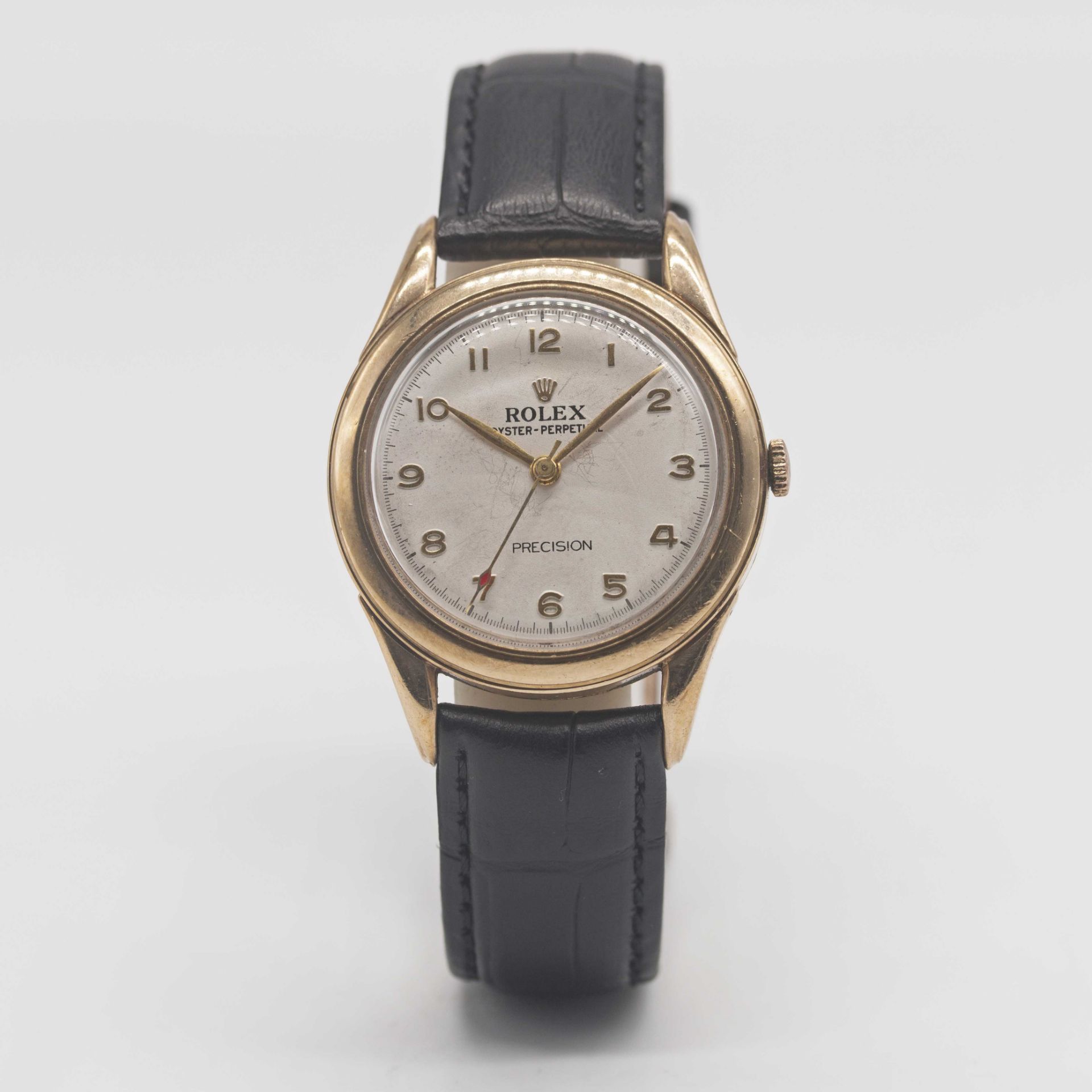 A GENTLEMAN'S 9CT SOLID GOLD ROLEX OYSTER PERPETUAL WRIST WATCH CIRCA 1950s Movement: Automatic " - Image 2 of 10