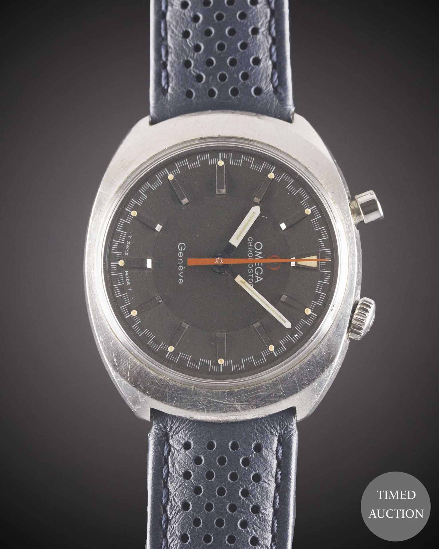 A GENTLEMAN'S STAINLESS STEEL OMEGA CHRONOSTOP DRIVERS WRIST WATCH CIRCA 1967, REF. 145.010 WITH