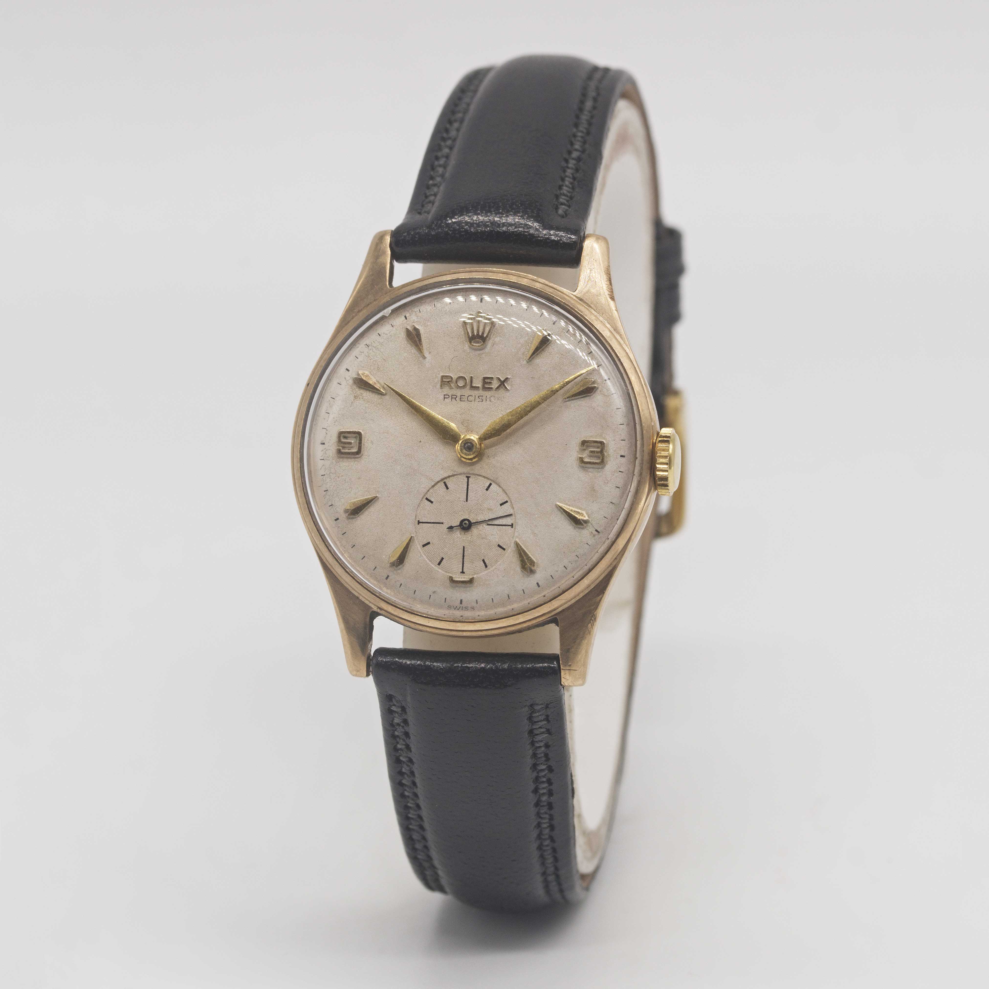 A GENTLEMAN'S 9CT SOLID GOLD ROLEX PRECISION WRIST WATCH CIRCA 1958 Movement: 17J, manual wind, cal. - Image 4 of 10