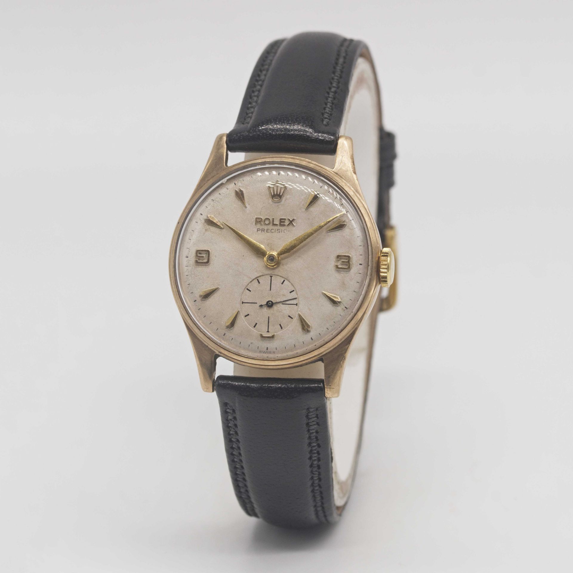 A GENTLEMAN'S 9CT SOLID GOLD ROLEX PRECISION WRIST WATCH CIRCA 1958 Movement: 17J, manual wind, cal. - Image 4 of 10