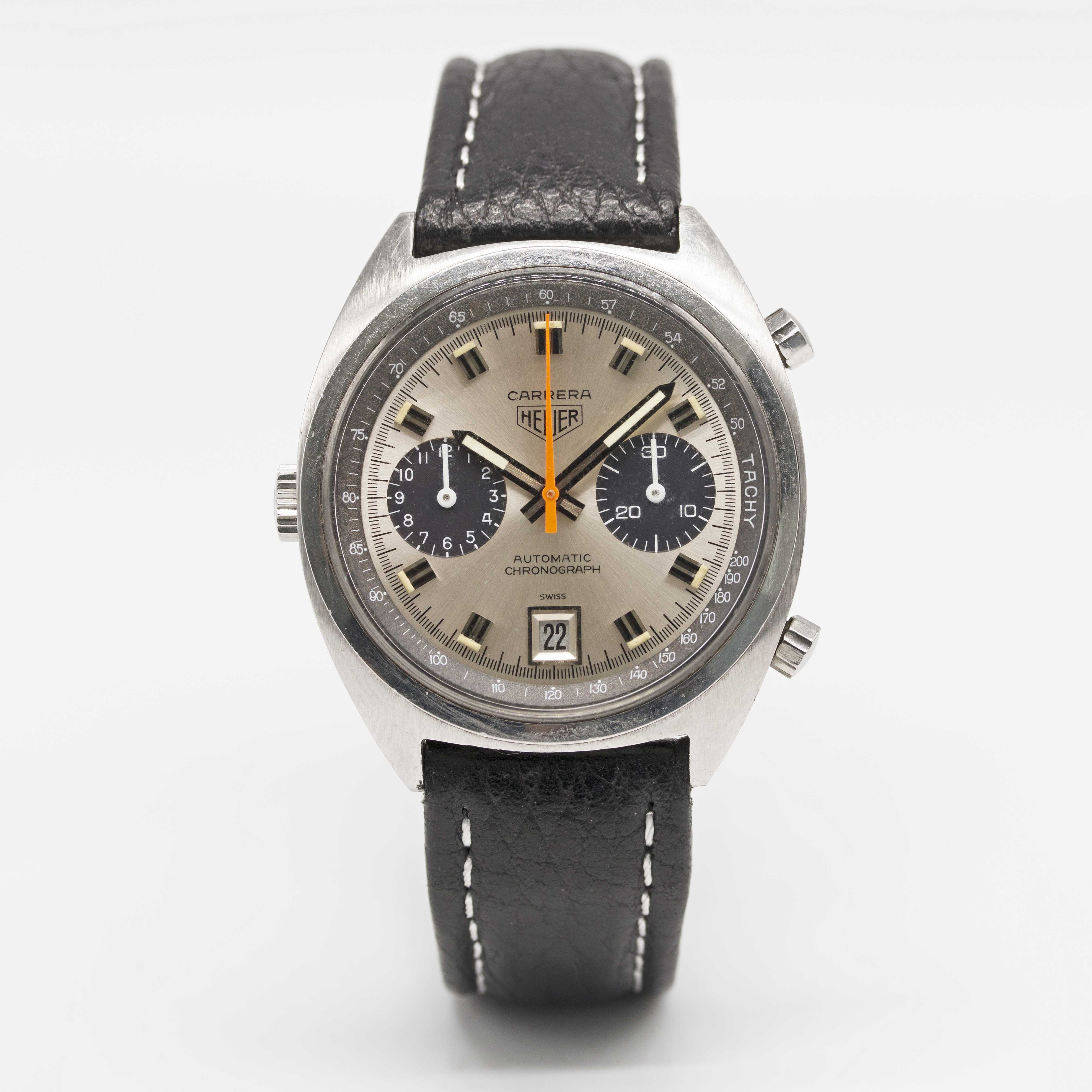 A GENTLEMAN'S STAINLESS STEEL HEUER CARRERA AUTOMATIC CHRONOGRAPH WRIST WATCH CIRCA 1970s, REF. 1153 - Image 2 of 9