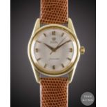 A GENTLEMAN'S 18K SOLID GOLD OMEGA SEAMASTER WRIST WATCH  CIRCA 1959, REF. 14700 SC WITH "PENCIL"