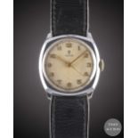 A GENTLEMAN'S ROLEX TUDOR "CUSHION" WRIST WATCH CIRCA 1950s, REF. 12102 WITH SILVER "HONEYCOMB" DIAL