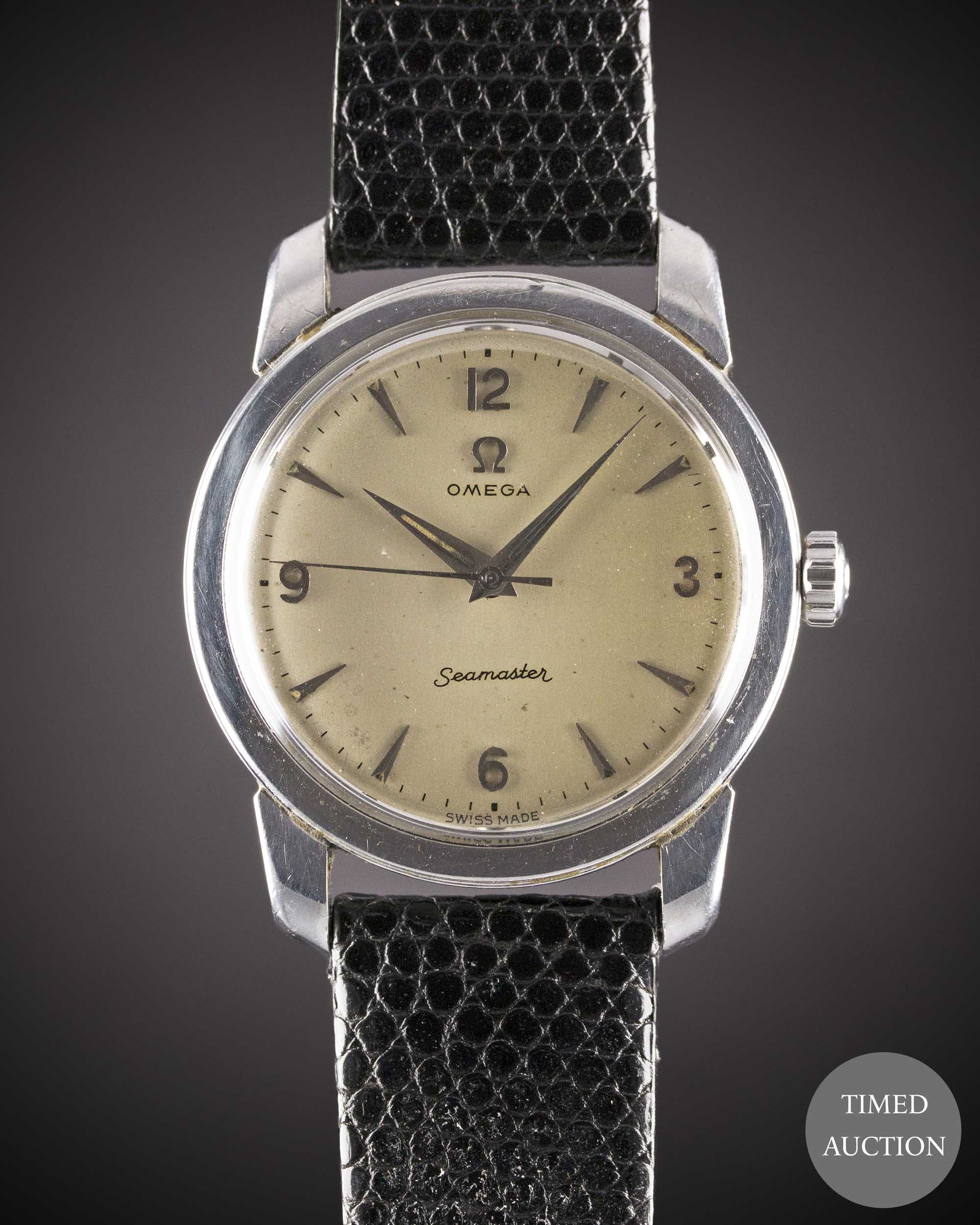 A GENTLEMAN'S STAINLESS STEEL OMEGA SEAMASTER WRIST WATCH  CIRCA 1954, WITH QUARTERLY ARABIC