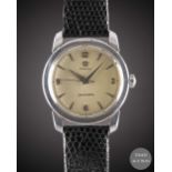 A GENTLEMAN'S STAINLESS STEEL OMEGA SEAMASTER WRIST WATCH  CIRCA 1954, WITH QUARTERLY ARABIC