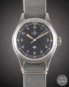 A GENTLEMAN'S STAINLESS STEEL BRITISH MILITARY OMEGA RAF PILOTS WRIST WATCH DATED 1953, REF. 2777-