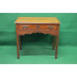 19th century oak single drawer table the top having cross banded border and moulded edge over