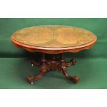 Victorian walnut oval breakfast table having inlaid decoration to top with moulded edge and shaped