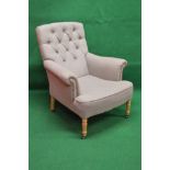 Late 20th century button back armchair having grey upholstery with studded arms,