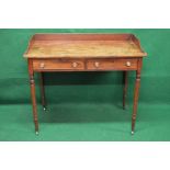 19th century mahogany two drawer side table having 3/4 raised shaped gallery over two short drawers