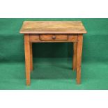 Fruitwood occasional table having rectangular two plank top over single small drawer with turned