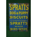 Enamel advertising sign for Spratt's Dog And Puppy Biscuits and Spratt's Mixed Bird Seeds,