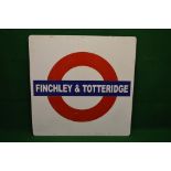 Plastic London Underground sign for Finchley & Totteridge featuring the red London Underground