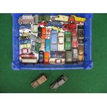 Crate of approx forty playworn diecast model vehicles from Dinky, Corgi, Husky, Lesney,