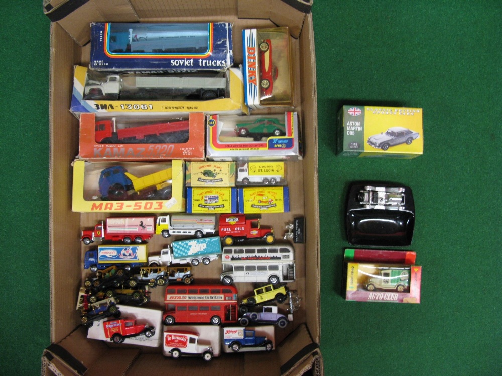 Five boxed models from Matchbox, Corgi, Dinky, Lledo,