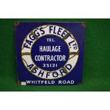 Enamel advertising sign for Fagg's Fleet Ltd, Ashford, Haulage Contractor, Whitfeld Road, Tel.
