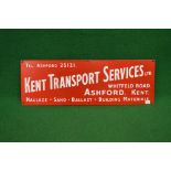 Enamel advertising sign for Kent Transport Services Ltd, Whitfeld Road, Ashford, Kent, Haulage,