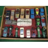 Tray of Dinky cars and an Atlas-Dinky Fiat 1200,