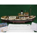 Well made radio controlled wooden model of Ulises, a steam tug boat,
