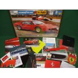 Ferrari sales brochures and ephemera together with a print of a 308 GTB - 32" x 23.