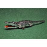 Possibly German clockwork tinplate model of a crocodile - approx 15" long