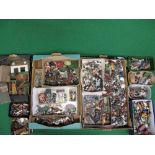 Five boxes of metal farm animals, figures,