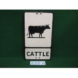 Thick aluminium road sign Cattle featuring a raised silhouette of a cow,