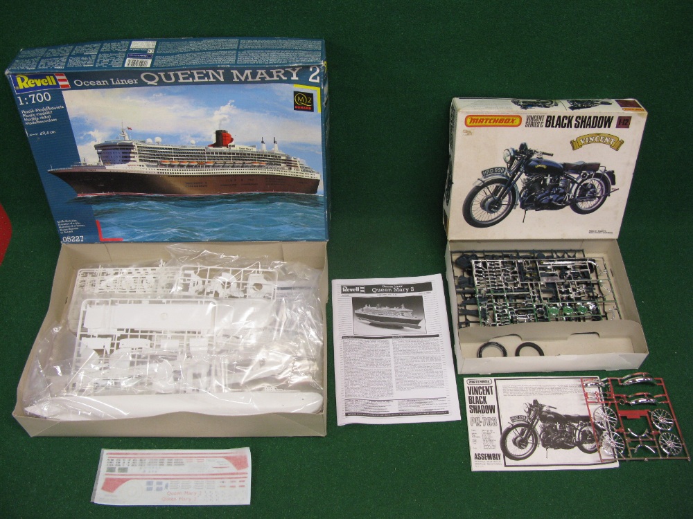 Two unmade plastic construction kits to comprise: a Matchbox 1:12 scale model of a Vincent Series C