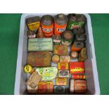 Large crate of colourful motoring cans, tins, repair outfits,