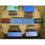 Six pre-war boxed Hornby Dublo wagons to comprise: Buff Esso,