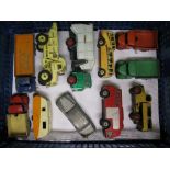 Box of Dinky to comprise: lorries, coach, fire engine, caravan and Rolls Royce,