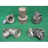 Two large Lucas carbide front lamps, a Cowley motor horn,