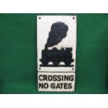 Heavy cast sign Crossing, No Gates with embossed steam locomotive and smoke - 11.