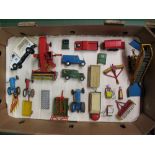 Box of Corgi and Dinky diecast mostly farming vehicles and implements together with milk van,