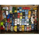 Box of approx fifty Corgi cars, lorries, vans and racing cars,