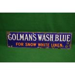 Enamel advertising sign for Colman's Wash Blue, For Snow White Linen,