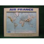 Possibly 1960's large Air France highly detailed relief map of the world with Perfection In Jet