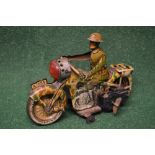 Made in Germany tinplate motorbike in camouflage livery, Union Cord to wheels - 7.