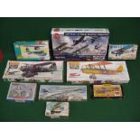 Eight boxed unmade plastic aircraft kits from Airfix, Revell, Minicraft,