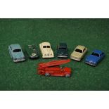 Group of six Lesney models to comprise: Morris Minor 1000, Ford Prefect, Jaguar XK140, August A50,