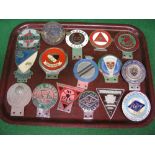 Sixteen car badges to include: Gordon Motors - Cosham, Vintage Riley Register,