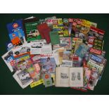 Two boxes of motoring magazines, brochures, leaflets, booklets,