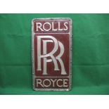 Large fibreglass cast metal effect Rolls Royce Dealership sign, silver letters on a red ground - 25.