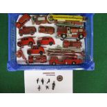 Mixed lot of diecast playworn fire engines together with firemen, ladders etc made by Corgi, Dinky,