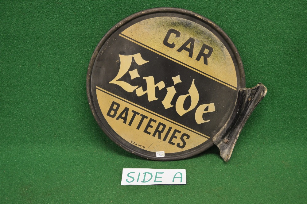 Circular double sided tin advertising sign for Exide Car Batteries,