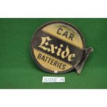 Circular double sided tin advertising sign for Exide Car Batteries,
