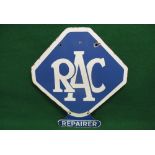 Double sided diamond shaped enamel sign for RAC with matching Repairer lozenge attached,