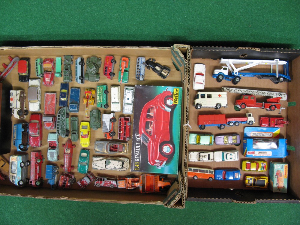 Two boxes of playworn Lesney/Matchbox, Dinky, Siku, Lone Star, Corgi,